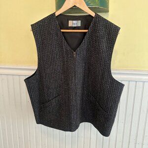 City Streets Casual Collection Black & Gray Tweed Vest With Front Zipper & Pocke